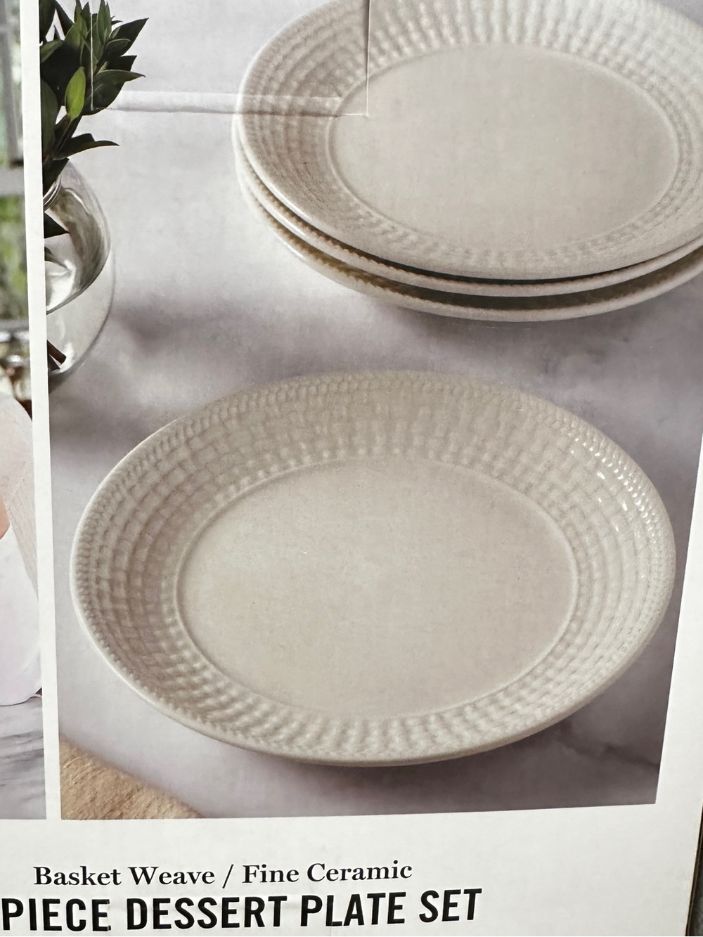 Fine Ceramic Basket Weave Dessert Plate - Cream Martha Stewart set-4 new